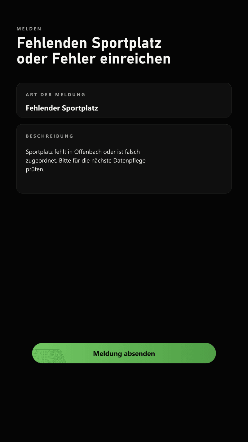 Maske zum Melden eines fehlenden oder falschen Platzes